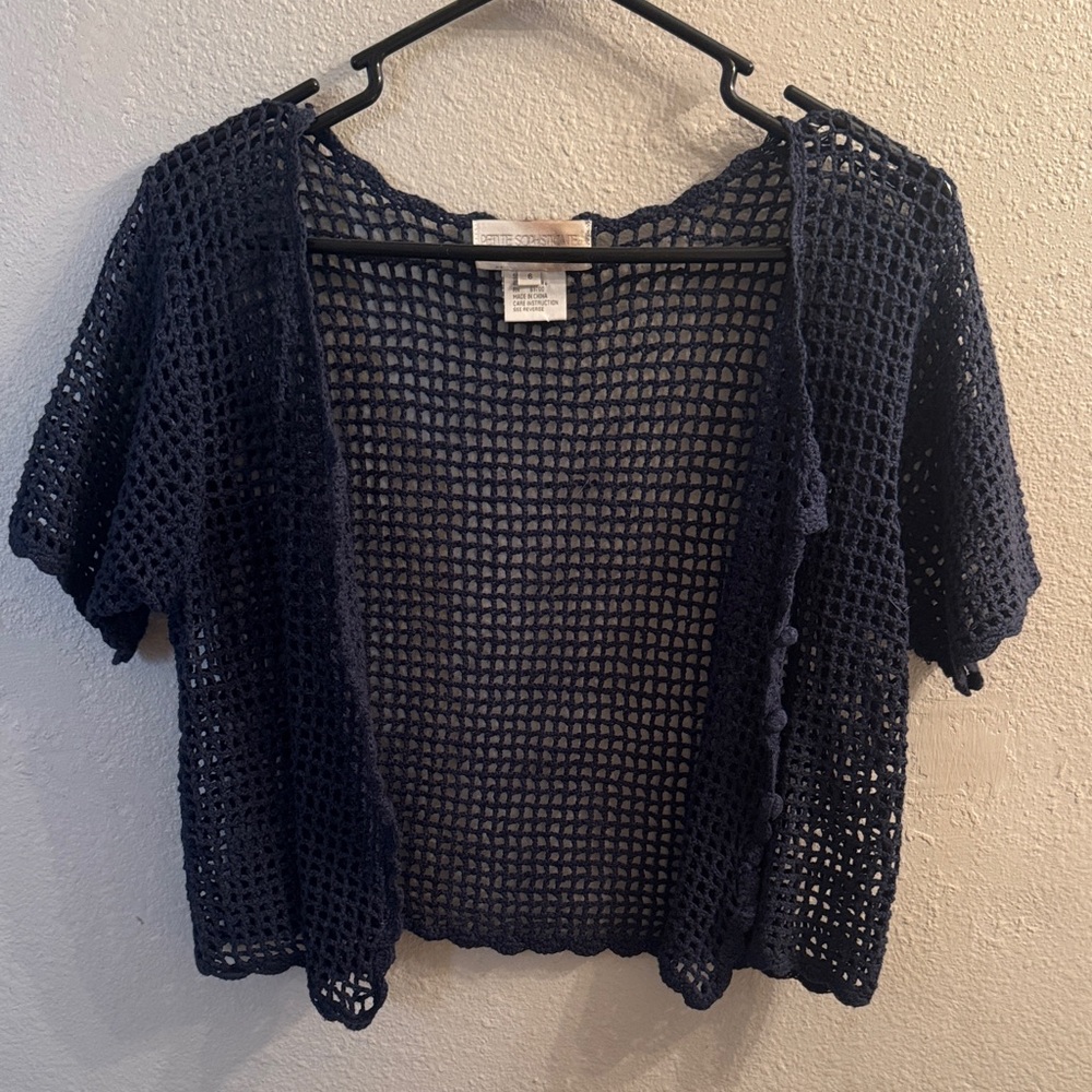 Petite Sophisticate Navy Open-Knit Cardigan